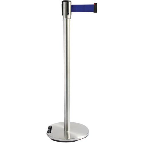 Paletto cromato con nastro blu 2 m base con rotelle cromata,