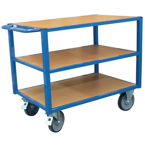 Carrello con 3 ripiani in legno 500 kg blu - Ripiani 1200 mm x 800 mm,