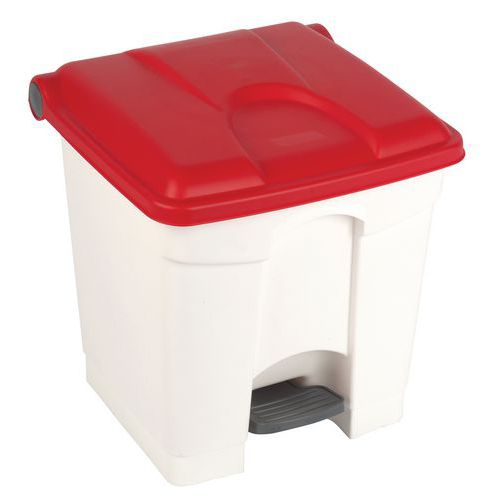 Contenitore per rifiuti Step-On bianco e rosso 30L - Manutan,