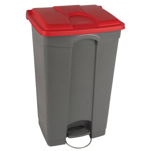 Contenitore per rifiuti Step-On grigio e rosso 90L - Manutan,