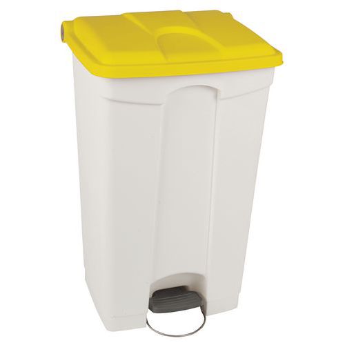 Contenitore per rifiuti Step-On bianco e giallo 90L-Manutan,