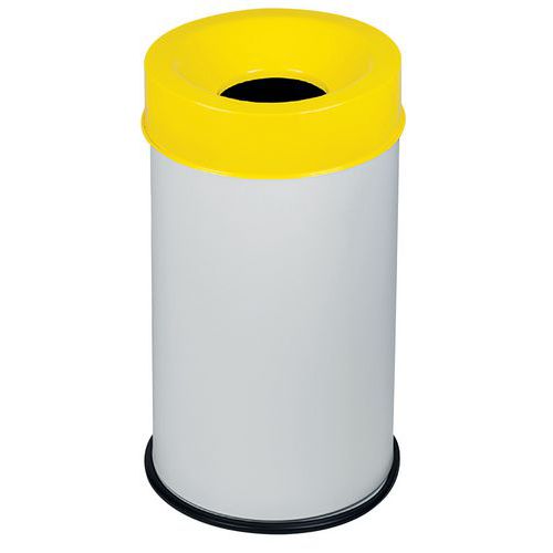 Cestino bianco ignifugo con coperchio giallo 50 L,