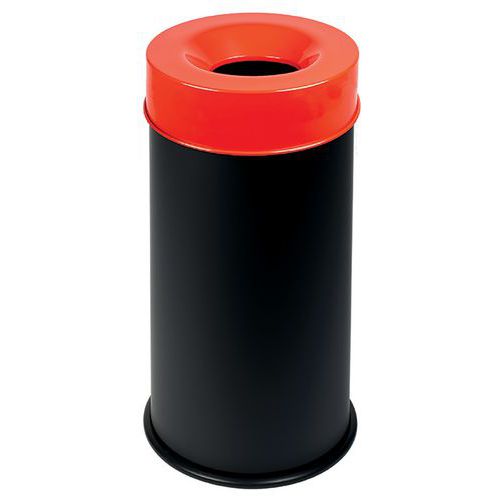 Cestino nero ignifugo con coperchio rosso 90 L,