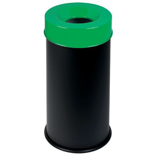 Cestino nero ignifugo con coperchio verde 90 L,