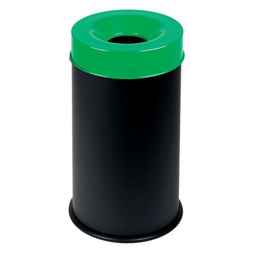 Cestino nero ignifugo con coperchio verde 50 L,