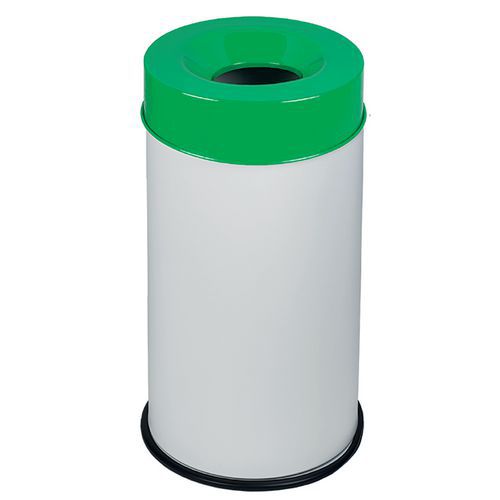 Cestino bianco ignifugo con coperchio verde 90 L,