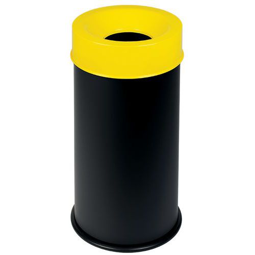 Cestino nero ignifugo con coperchio giallo 90 L,