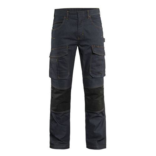 Pantaloni da lavoro denim/stretch 2D blu marina/nero 40L,