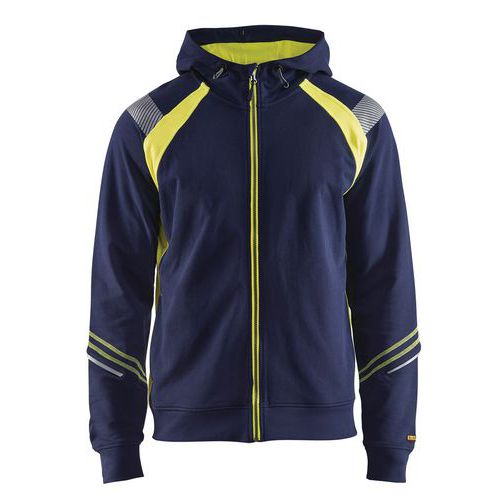 Felpa con cappuccio e zip giallo/marino fluorescente L,