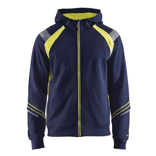 Felpa con cappuccio e zip color blu/giallo fluorescente M,