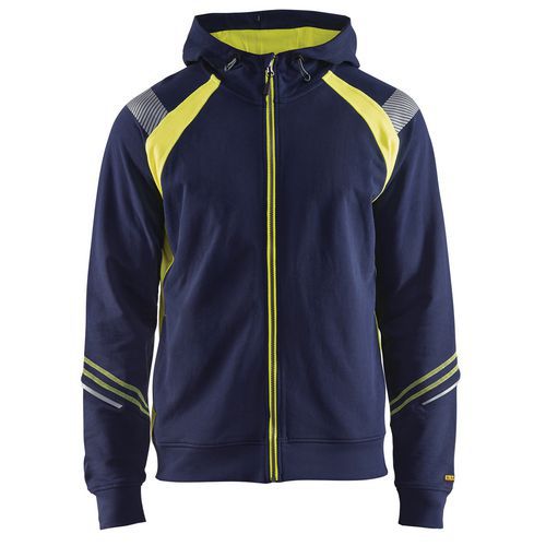 Felpa con cappuccio blu/giallo fluorescente S,