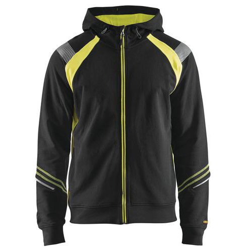 Felpa con cappuccio nero/giallo fluorescente L,