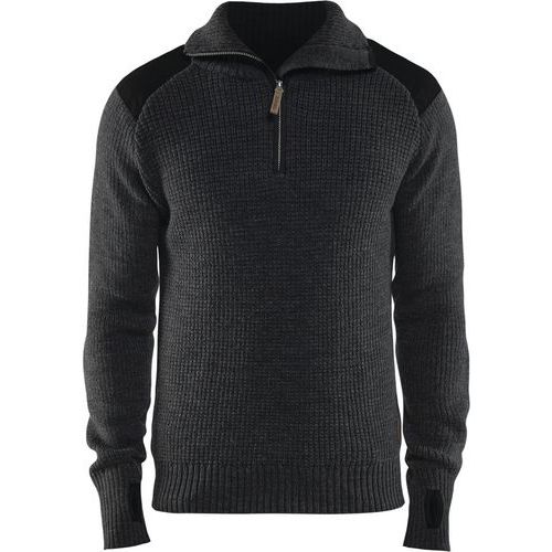 Felpa in lana con collo a zip grigio scuro/nero 4XL,