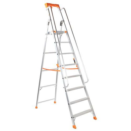 Scaletta professionale con 8 gradini in alluminio e rampa,