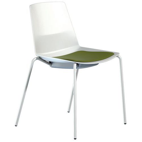 Sedia Clue struttura bianca scocca bianca cuscino verde,