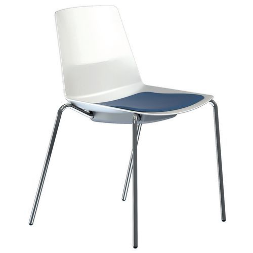 Sedia Clue struttura cromata scocca bianca cuscino blu,