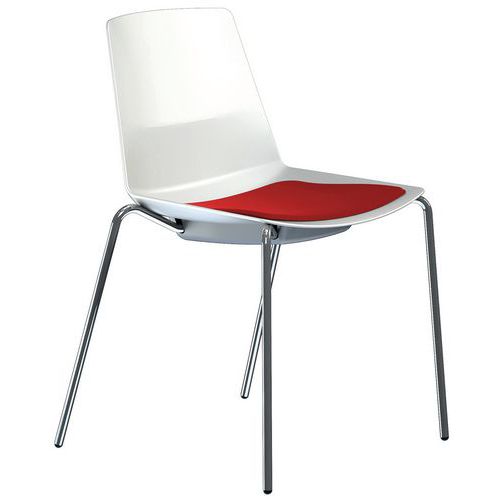 Sedia Clue struttura cromata scocca bianca cuscino rosso,