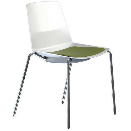 Sedia Clue struttura cromata scocca bianca cuscino verde,
