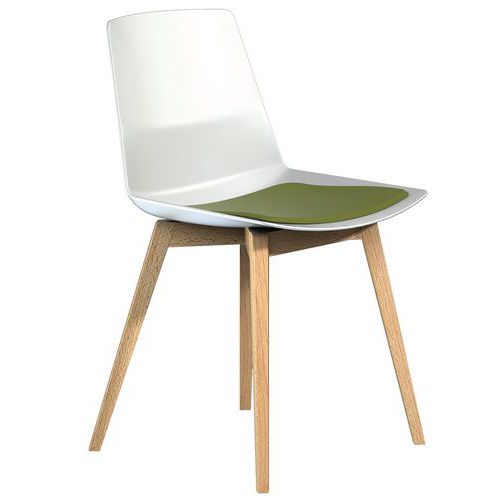 Sedia Clue piedi in legno scocca bianca cuscino verde,