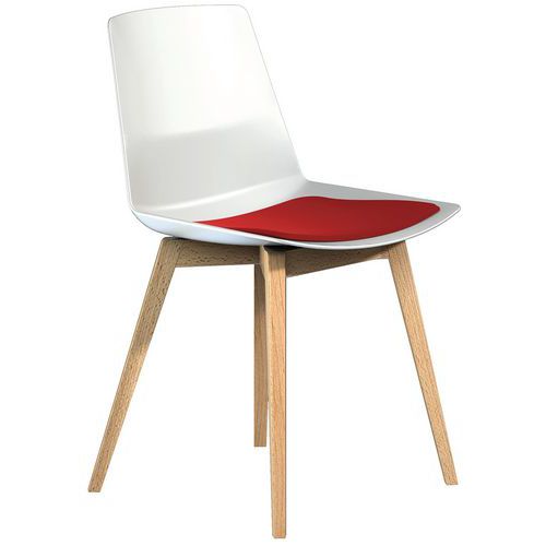 Sedia Clue piedi in legno scocca bianca cuscino rosso,