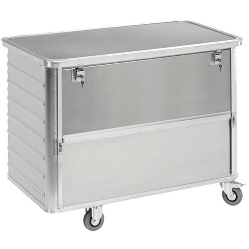 Carrello contenitore in alluminio - Sponda scorrevole - Portata da 650 L,