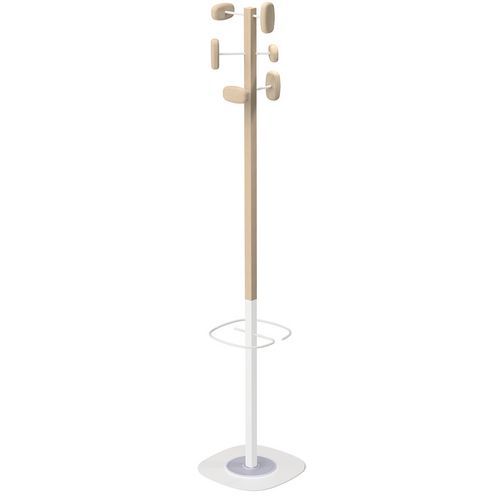 Attaccapanni a spina di pesce Sherwood 6 appendini colore legno e bianco con portaombrelli,