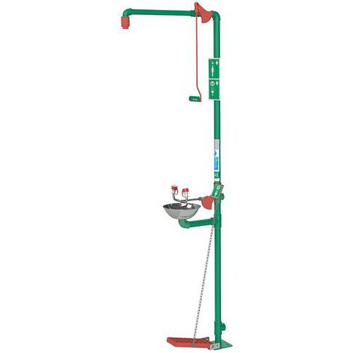 Doccia e lavaocchi combinati in acciaio galvanizzato,