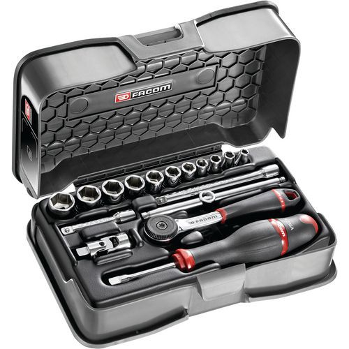 Cassetta di chiavi a bussola esagonali da 1/4 di pollice impostata in pollici - 17 pezzi,