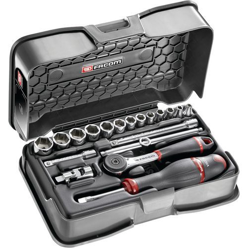 Cassetta di chiavi a bussola metriche da 1/4 di pollice esagonali - 19 pezzi,