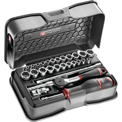 Cassetta di chiavi a bussola metriche da 1/4 di pollice esagonali - 34 pezzi,