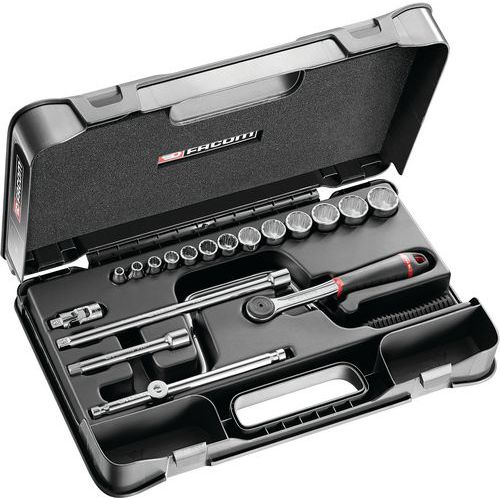 Valigetta di bussole 3/8 di pollice 12 scanalature in pollici - 19 pezzi,