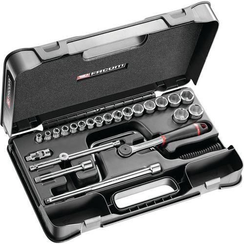 Valigetta di bussole 3/8 di pollice 6 scanalature metriche - 24 pezzi,