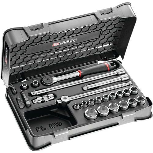 Valigetta di bussole 3/8 di pollice 6 scanalature metriche - 35 pezzi,