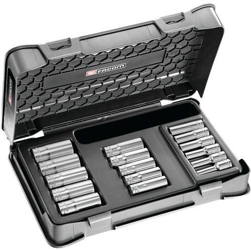 Set di bussole lunghe 3/8 di pollice esagonali mm 16 pezzi,