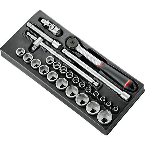 Modulo chiavi a bussola da 1/2 di pollice esagonali metriche - 26 pezzi,