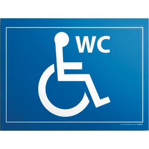 Targa incisa WC per disabili PMR 10x14 cm fondo blu,