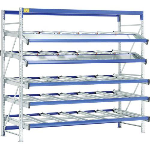 Scaffalatura base 2500x2820x2500, 5 ripiani, 2 inclinati,