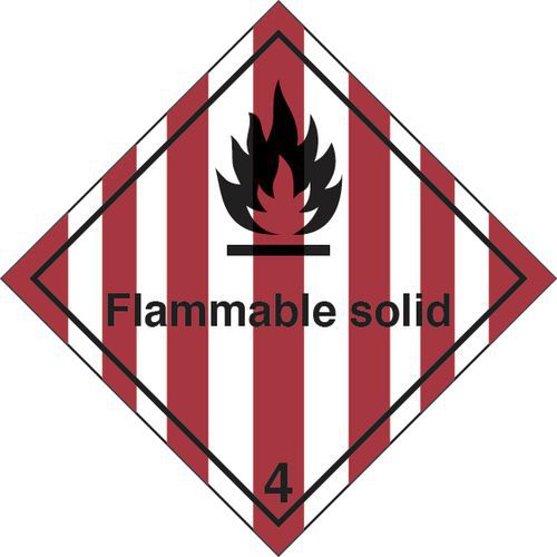 adesivo cm 10x10 Pericolo classe 4.1 FLAMMABLE SOLID,
