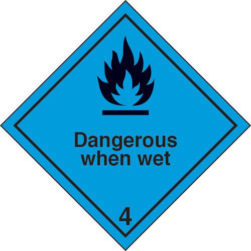 adesivo cm 10x10 Pericolo classe 4.3 DANGEROUS WHEN WET,