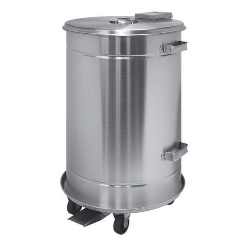 Pattumiera in acciaio inox con carrello 70 L,