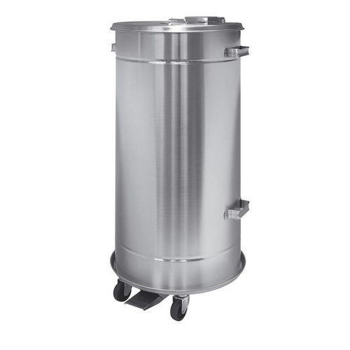 Pattumiera in acciaio inox con carrello 90 L,