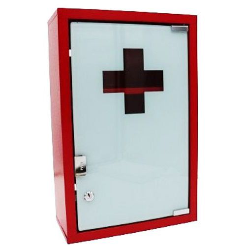 Armadietto dei medicinali in metallo rosso laccato-2 ripiani,