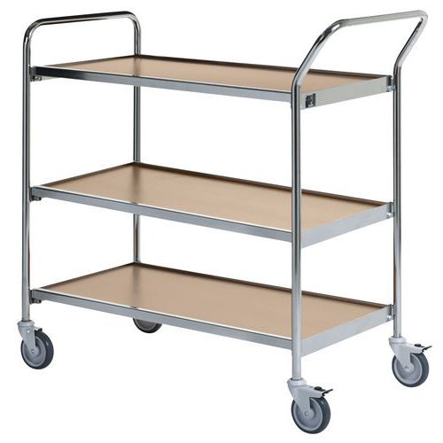 Base carrellata cromata - 3 ripiani rovere 800x420mm - 150 kg,