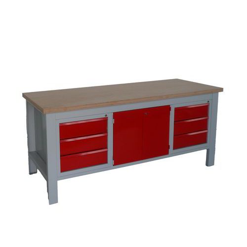 Banco piano multistrato di faggio 6 cassetti vano a 2 ante,