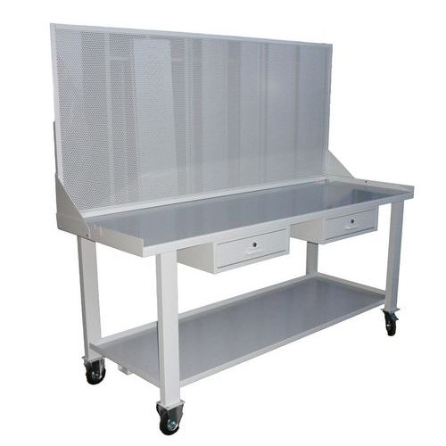 Banco da lavoro-piano in lamiera acciaio con pannello forato,