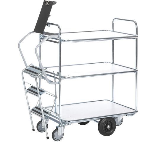 Carrello con scala - 3 ripiani - 850x620mm - Portata 300 kg,