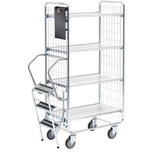Carrello con scala - 4 ripiani - 750x425mm - Portata 200 kg,