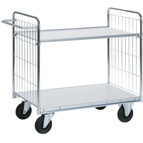 Carrello con sponde a griglia - 2 ripiani 1400x600mm - Portata 300 kg,