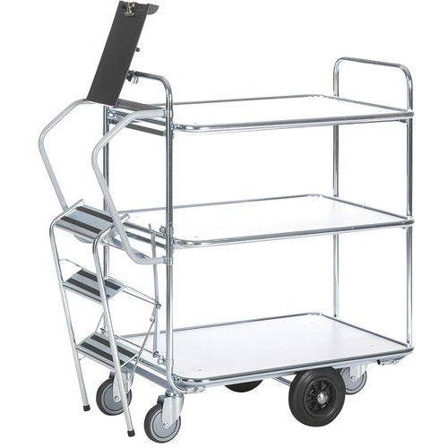 Carrello con scala - 3 ripiani - 1250x620mm - Portata 300 kg,