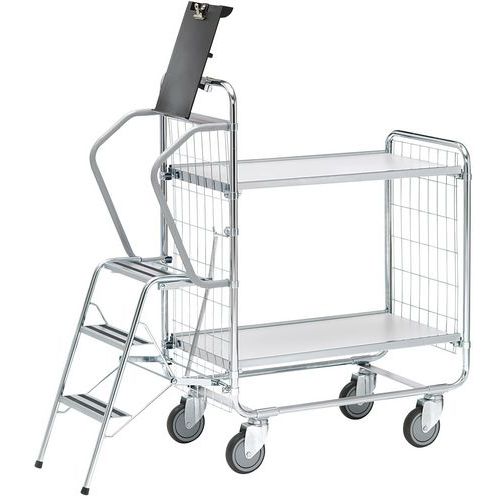 Carrello con scala - 2 ripiani - 620x425mm - Portata 200 kg,